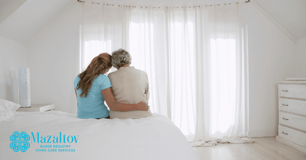 A family caregiver hugs her loved one and is better able to enjoy her time with her after taking a break by using respite care services.