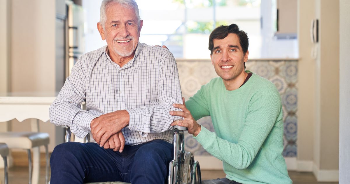 caregiver with elderly father giving in home care