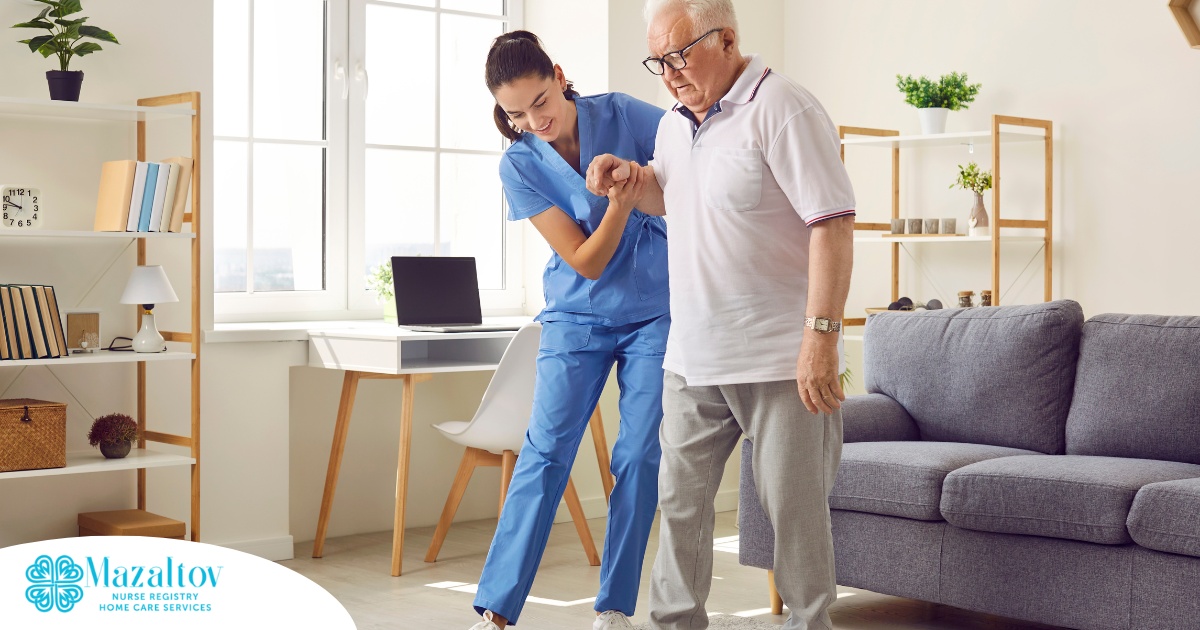 Seniors may need extra help after a fall, and elder care professionals, like this one helping a senior client, can make a massive difference.